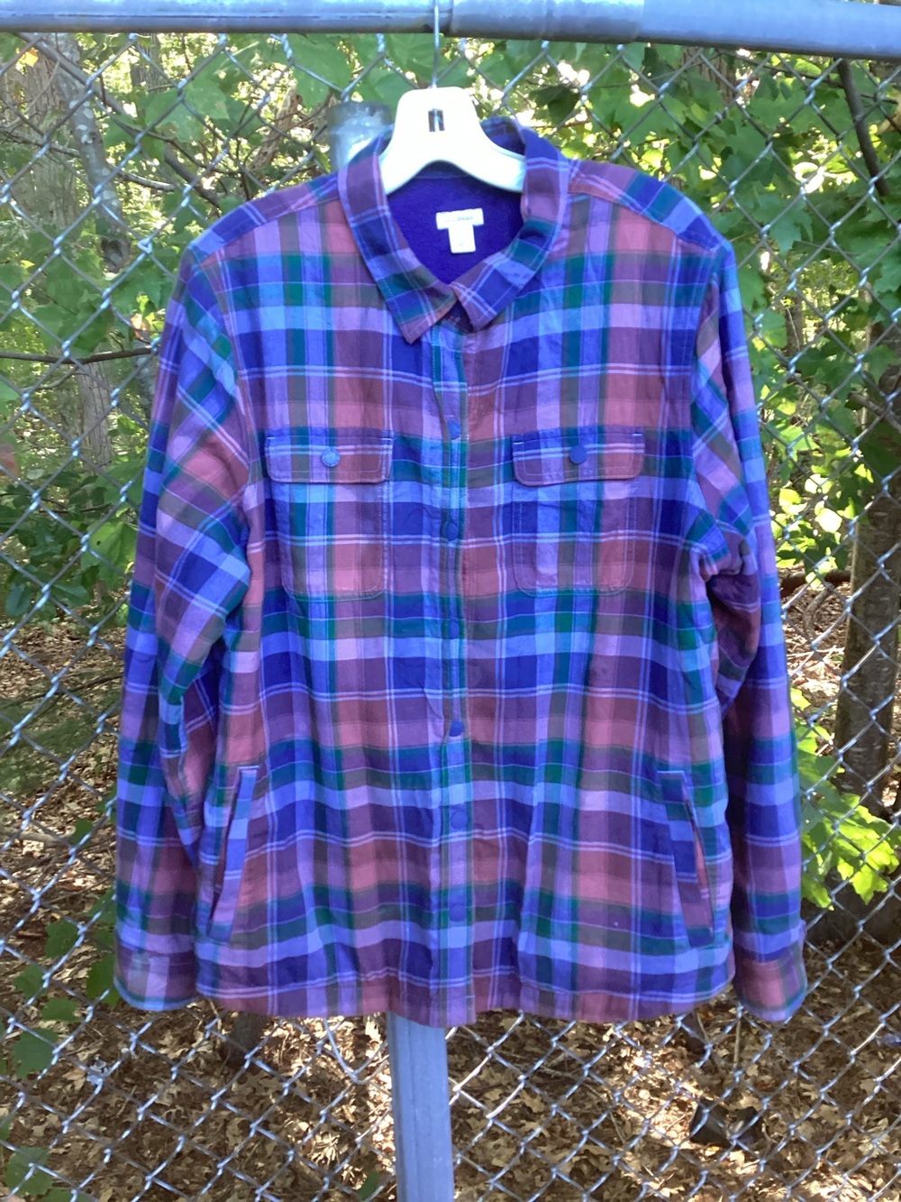 L 50 Bean Blue Red Flannel Fleece Lined Shirt Jacket Snaps Unisex